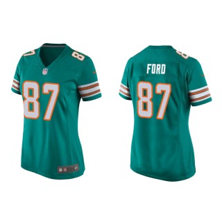 Women's Miami Dolphins Isaiah Ford #87 Aqua Alternate Game Jersey