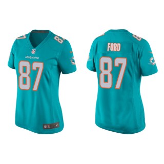 Women's Miami Dolphins Isaiah Ford #87 Aqua Game Jersey