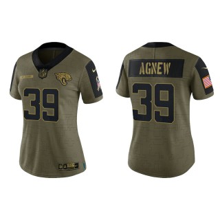 2021 Salute To Service Women Jaguars Jamal Agnew Olive Gold Limited Jersey