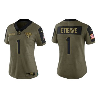 2021 Salute To Service Women Jaguars Travis Etienne Olive Gold Limited Jersey