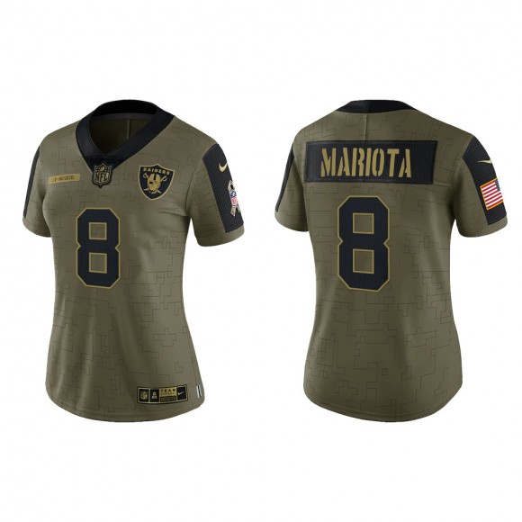 2021 Salute To Service Women Raiders Marcus Mariota Olive Gold Limited Jersey