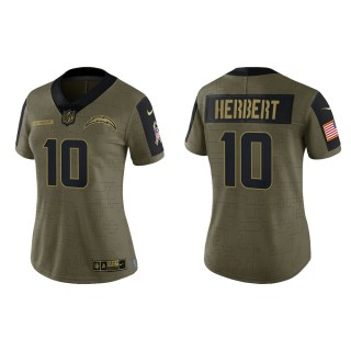 2021 Salute To Service Women Chargers Justin Herbert Olive Gold Limited Jersey