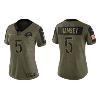 2021 Salute To Service Women Rams Jalen Ramsey Olive Gold Limited Jersey