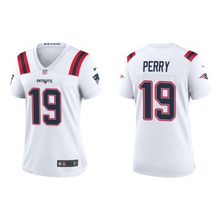 Women's New England Patriots Malcolm Perry #19 White Game Jersey