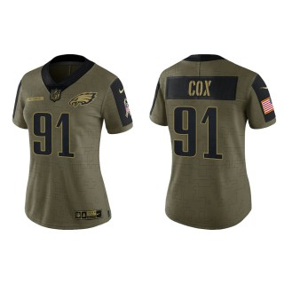 2021 Salute To Service Women Eagles Fletcher Cox Olive Gold Limited Jersey