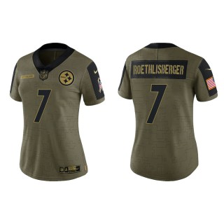 2021 Salute To Service Women Steelers Ben Roethlisberger Olive Gold Limited Jersey