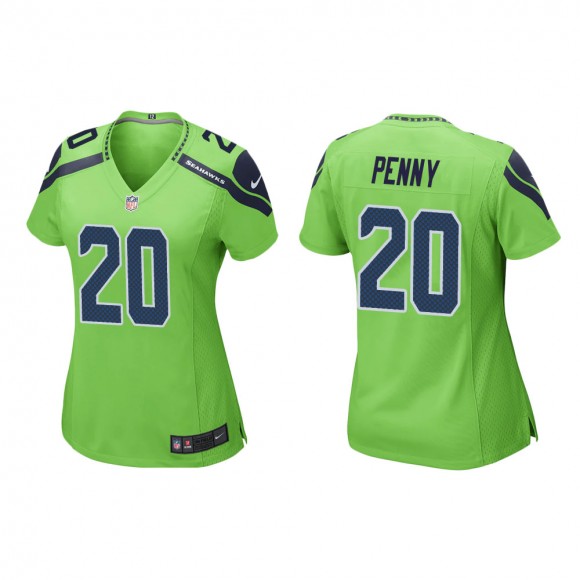 Women's Seattle Seahawks Rashaad Penny #20 Neon Green Alternate Game Jersey