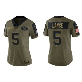 2021 Salute To Service Women 49ers Trey Lance Olive Gold Limited Jersey