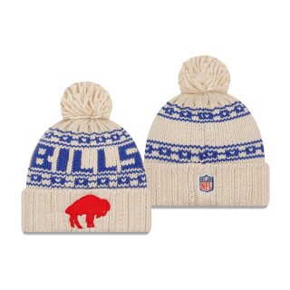 Women's Buffalo Bills Cream 2021 NFL Sideline Historic Logo Pom Cuffed Knit Hat