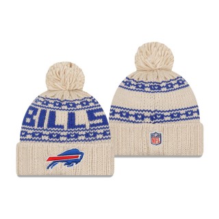 Women's Buffalo Bills Cream 2021 NFL Sideline Pom Cuffed Knit Hat