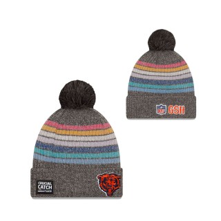 Women Bears Charcoal 2021 NFL Crucial Catch Head Logo Pom Knit Hat