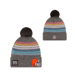 Women Browns Charcoal 2021 NFL Crucial Catch Pom Knit Hat