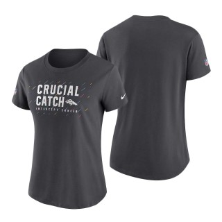 Women Broncos Anthracite 2021 NFL Crucial Catch Performance T-Shirt