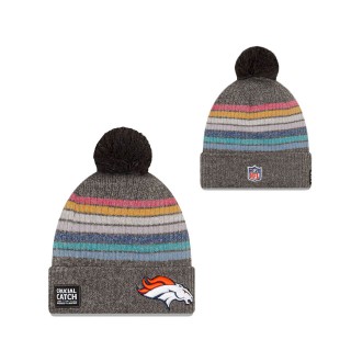 Women Broncos Charcoal 2021 NFL Crucial Catch Pom Knit Hat