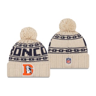 Women's Denver Broncos Cream 2021 NFL Sideline Pom Cuffed Knit Hat