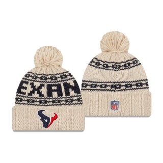 Women's Houston Texans Cream 2021 NFL Sideline Pom Cuffed Knit Hat