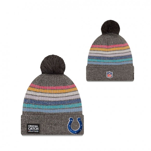 Women Colts Charcoal 2021 NFL Crucial Catch Pom Knit Hat