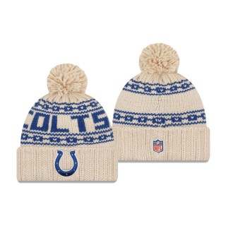 Women's Indianapolis Colts Cream 2021 NFL Sideline Pom Cuffed Knit Hat