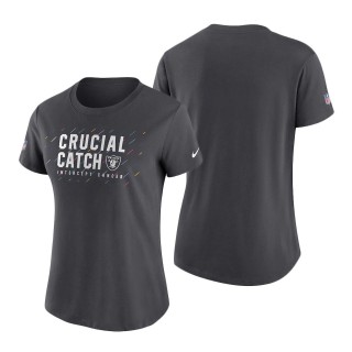 Women Raiders Anthracite 2021 NFL Crucial Catch Performance T-Shirt
