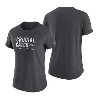 Women Chargers Anthracite 2021 NFL Crucial Catch Performance T-Shirt