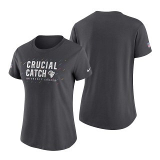Women Rams Anthracite 2021 NFL Crucial Catch Performance T-Shirt