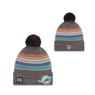Women Dolphins Charcoal 2021 NFL Crucial Catch Pom Knit Hat