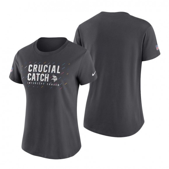 Women Vikings Anthracite 2021 NFL Crucial Catch Performance T-Shirt