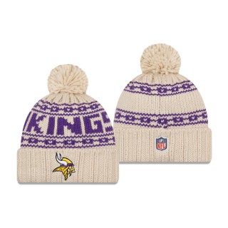 Women's Minnesota Vikings Cream 2021 NFL Sideline Pom Cuffed Knit Hat
