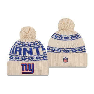 Women's New York Giants Cream 2021 NFL Sideline Pom Cuffed Knit Hat