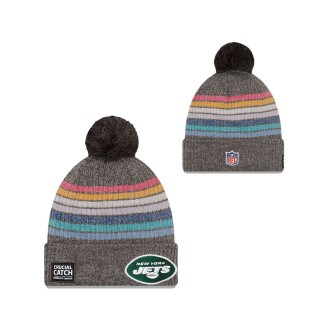 Women Jets Charcoal 2021 NFL Crucial Catch Pom Knit Hat