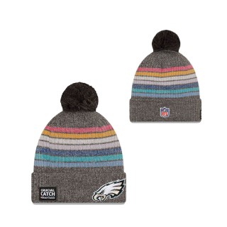 Women Eagles Charcoal 2021 NFL Crucial Catch Pom Knit Hat