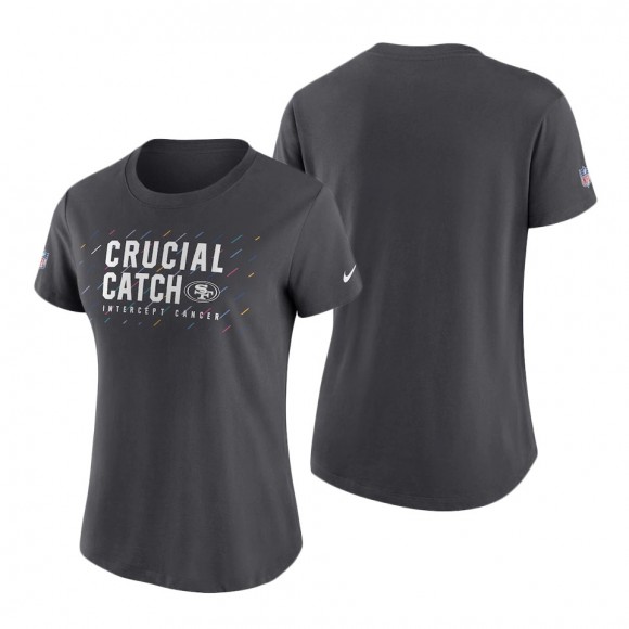 Women 49ers Anthracite 2021 NFL Crucial Catch Performance T-Shirt