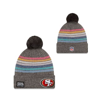 Women 49ers Charcoal 2021 NFL Crucial Catch Pom Knit Hat