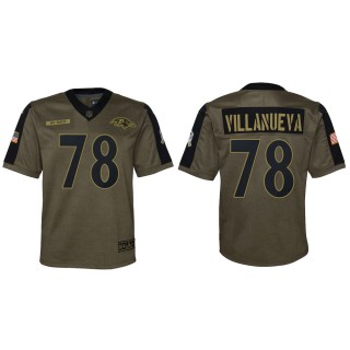 2021 Salute To Service Youth Ravens Alejandro Villanueva Olive Game Jersey