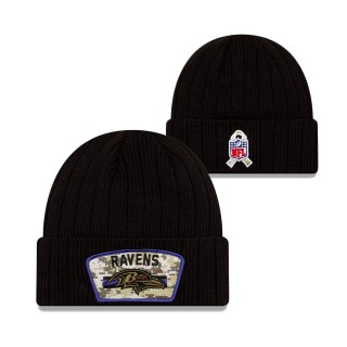 2021 Salute To Service Youth Ravens Black Cuffed Knit Hat