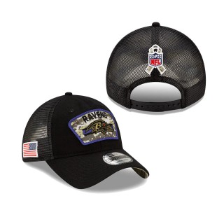 2021 Salute To Service Youth Ravens Black Camo Trucker 9TWENTY Snapback Adjustable Hat