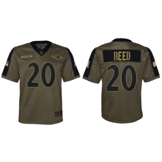2021 Salute To Service Youth Ravens Ed Reed Olive Game Jersey