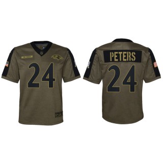 2021 Salute To Service Youth Ravens Marcus Peters Olive Game Jersey