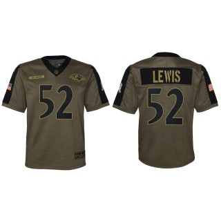 2021 Salute To Service Youth Ravens Ray Lewis Olive Game Jersey