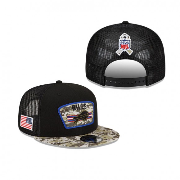 2021 Salute To Service Youth Bills Black Camo Trucker 9FIFTY Snapback Adjustable Hat