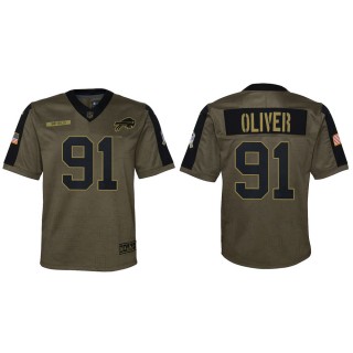 2021 Salute To Service Youth Bills Ed Oliver Olive Game Jersey