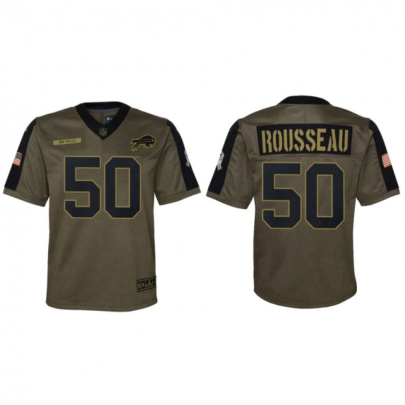 2021 Salute To Service Youth Bills Gregory Rousseau Olive Game Jersey
