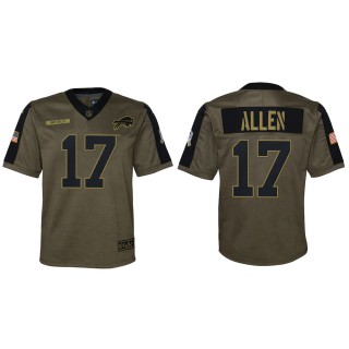 2021 Salute To Service Youth Bills Josh Allen Olive Game Jersey