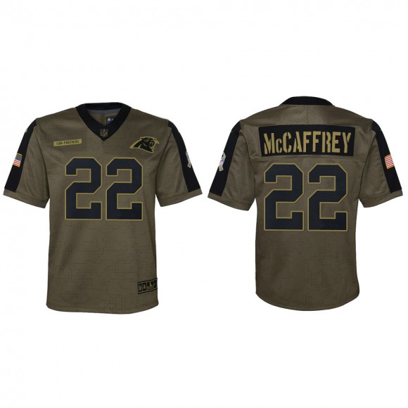 2021 Salute To Service Youth Panthers Christian McCaffrey Olive Game Jersey