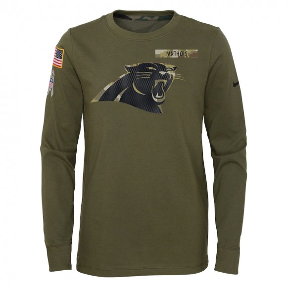2021 Salute To Service Youth Panthers Olive Long Sleeve T-Shirt