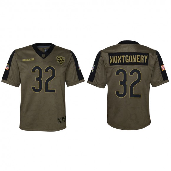 2021 Salute To Service Youth Bears David Montgomery Olive Game Jersey
