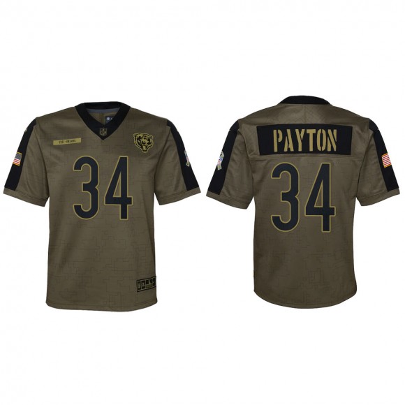 2021 Salute To Service Youth Bears Walter Payton Olive Game Jersey