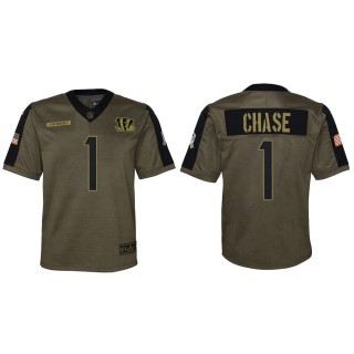 2021 Salute To Service Youth Bengals Ja'Marr Chase Olive Game Jersey