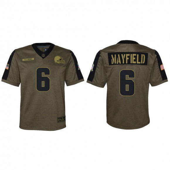 2021 Salute To Service Youth Browns Baker Mayfield Olive Game Jersey
