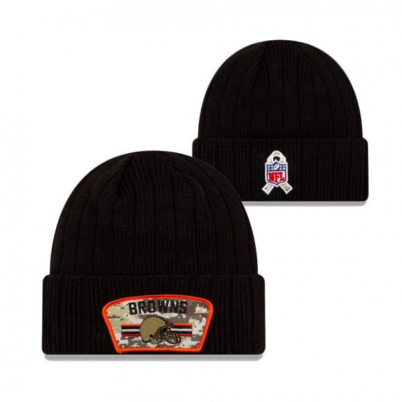 2021 Salute To Service Youth Browns Black Cuffed Knit Hat